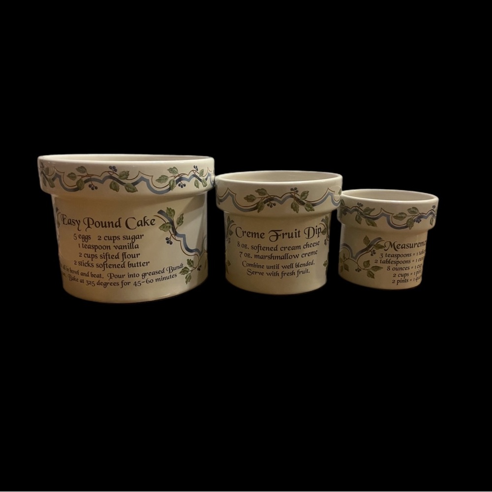 Vintage Yet New Set of 3 Crocks with Recipes Country Blueberries